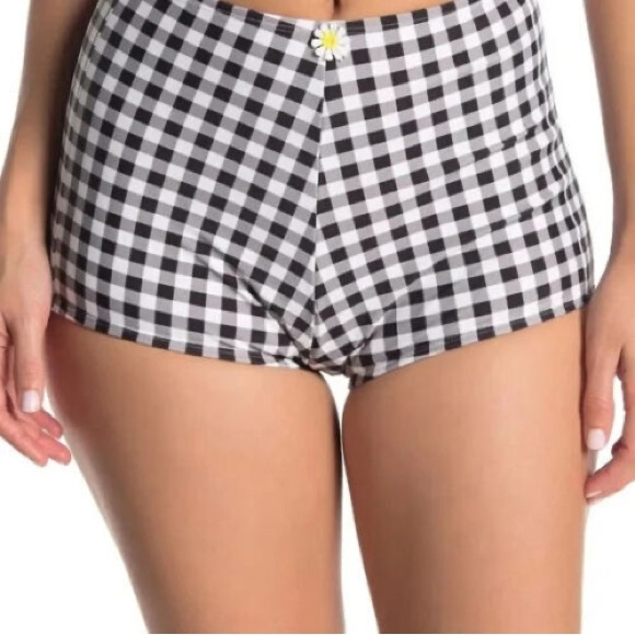 Betsey Johnson Gingham High Waisted Boyshort Bikini Bottoms - Picture 16 of 16